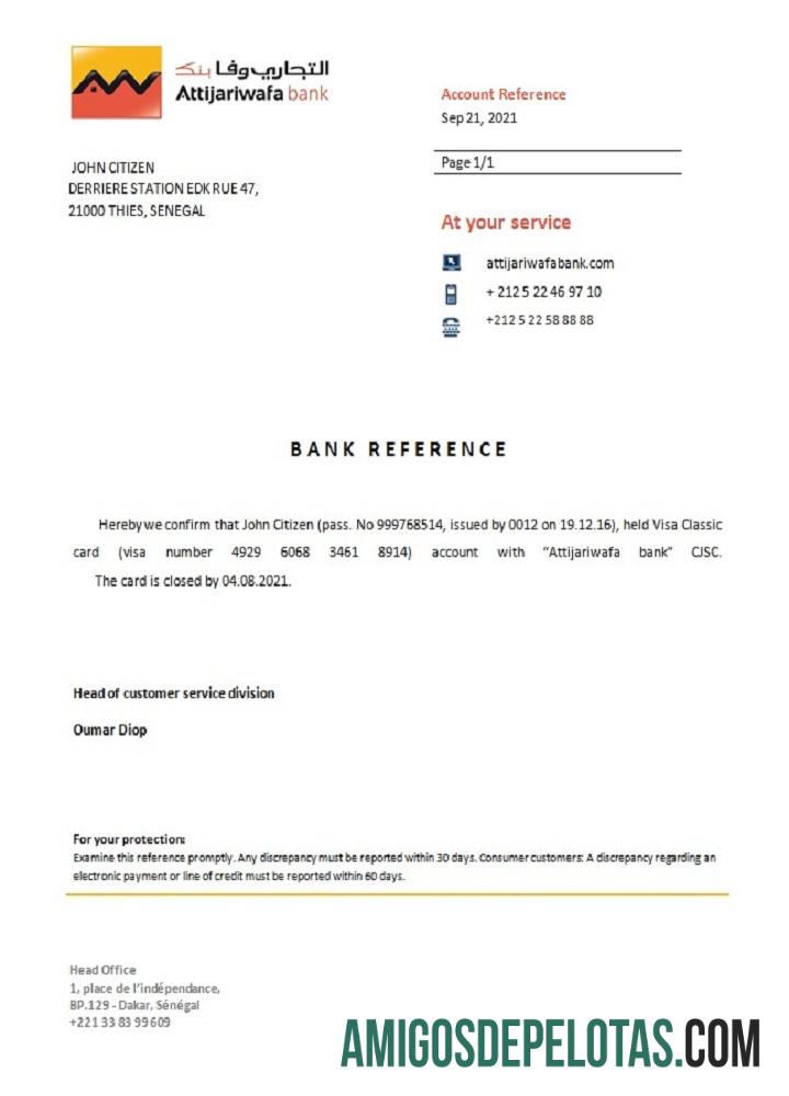 Referência de fechamento do banco Attijariwafa no Senegal amostra